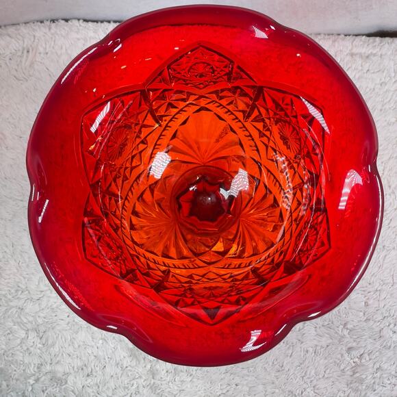 L. E. Smith Glass Amberina Red To Orange Glow Footed Compote Dish Bowl Vintage - Picture 2 of 16